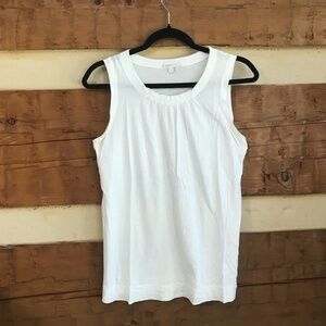 Vince white pleated neck pima cotton sleeveless tee Size L